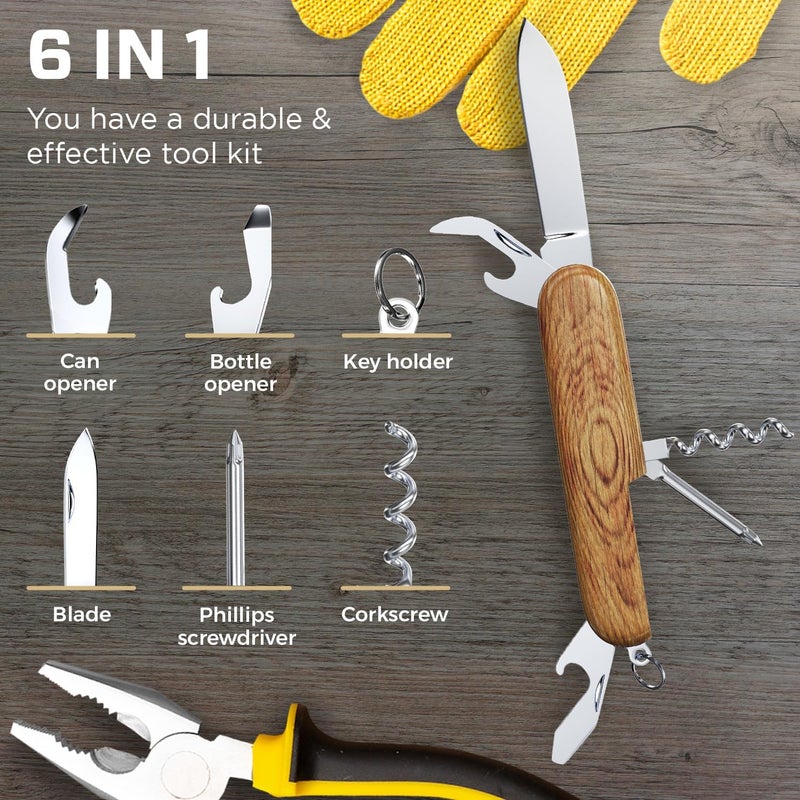 GOOD WORKER Small Pocket Knife 6 in 1 - Keychain Multitool - Compact Kids Pocket Knife with Bottle Opener, Can Opener, Corkscrew, Phillips Screwdriver - EDC Gift for Men, Women, Camping, Hiking, Travel - 5005 - Image 5